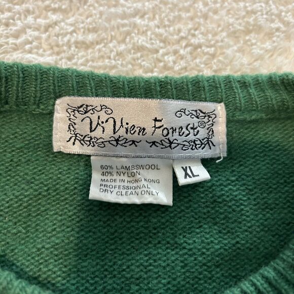 Vintage 80s Sweater XL LambsWool Sequins Beaded Embroidered Clock Vi Vien Forest - Picture 5 of 11